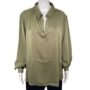 Banana Republic Women’s Green Long Sleeve V Neck Satin Pullover Top Size XXL